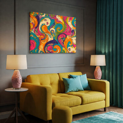 Vibrant 1960s Psychedelic Swirl Pattern Vintage Canvas Art