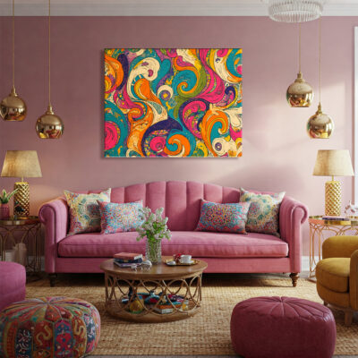 Vibrant 1960S Psychedelic Swirl Pattern Vintage Canvas Art