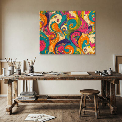 Vibrant 1960S Psychedelic Swirl Pattern Vintage Canvas Art