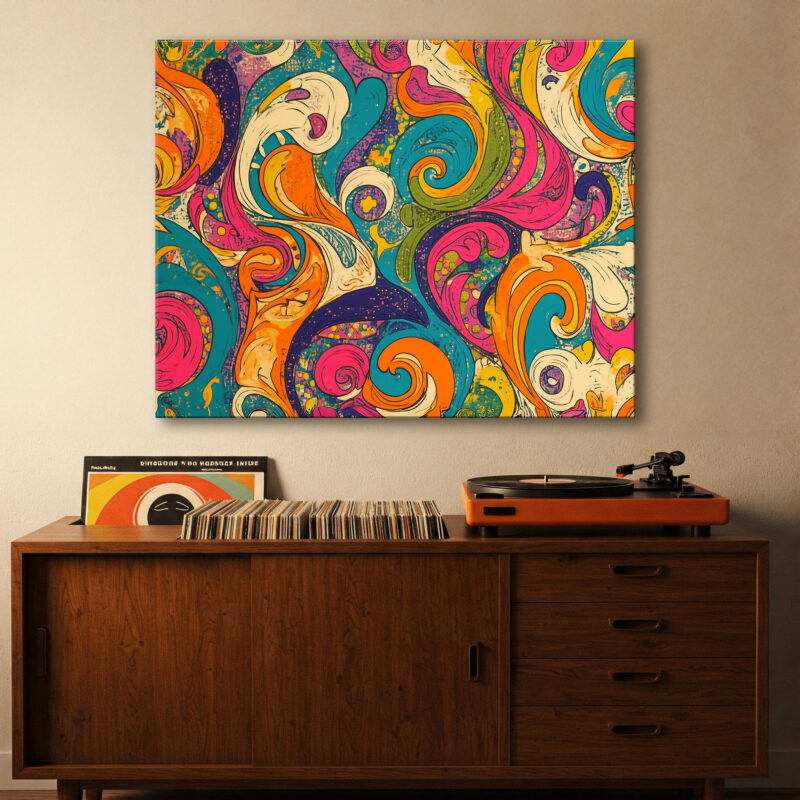 Vibrant 1960S Psychedelic Swirl Pattern Vintage Canvas Art