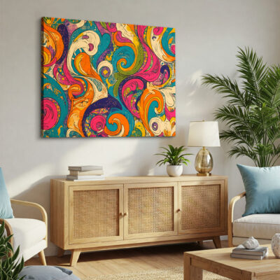 Vibrant 1960S Psychedelic Swirl Pattern Vintage Canvas Art