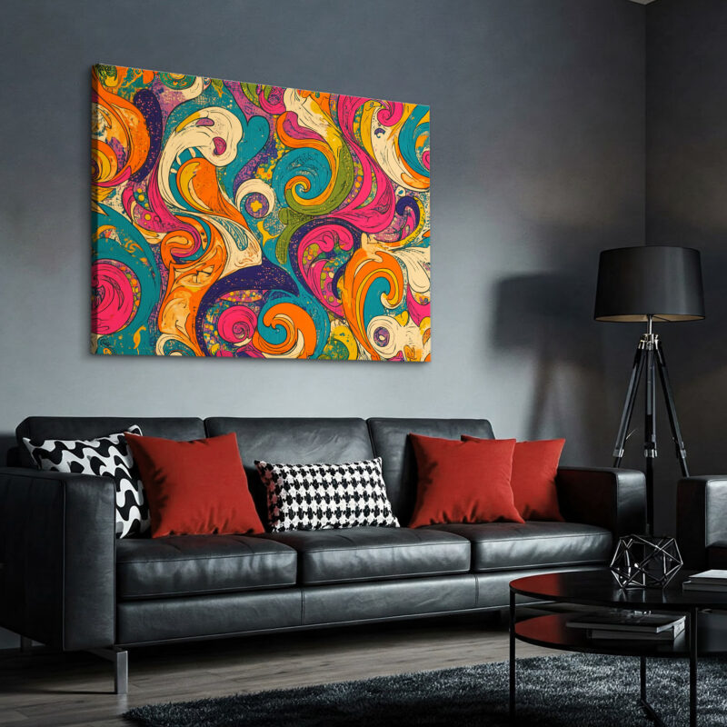 Vibrant 1960S Psychedelic Swirl Pattern Vintage Canvas Art
