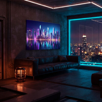 Futuristic Neon Cityscape With Sci-Fi Skyline Modern Canvas Print