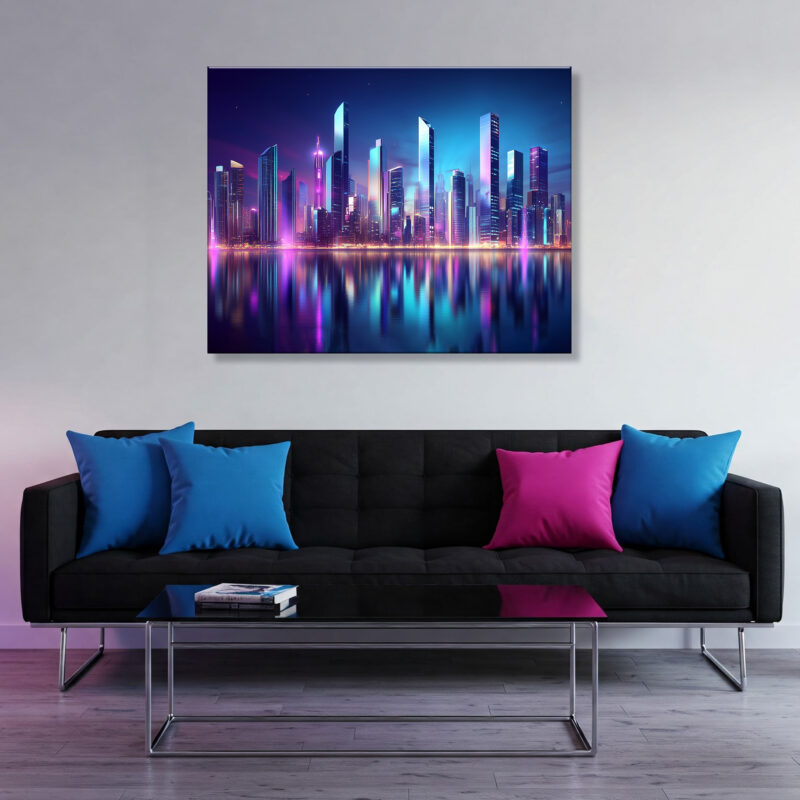 Futuristic Neon Cityscape With Sci-Fi Skyline Modern Canvas Print