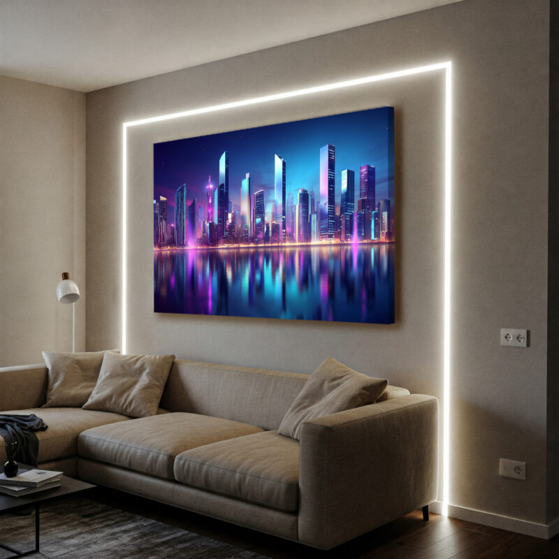Futuristic Neon Cityscape With Sci-Fi Skyline Modern Canvas Print
