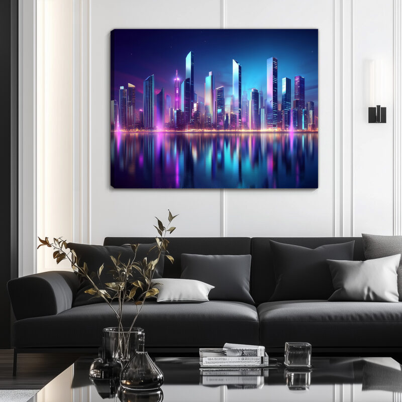 Futuristic Neon Cityscape With Sci-Fi Skyline Modern Canvas Print