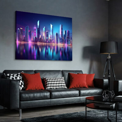 Futuristic Neon Cityscape With Sci-Fi Skyline Modern Canvas Print