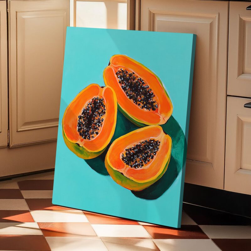 Juicy Papaya Delight - Fruit Canvas Vintage Artwork
