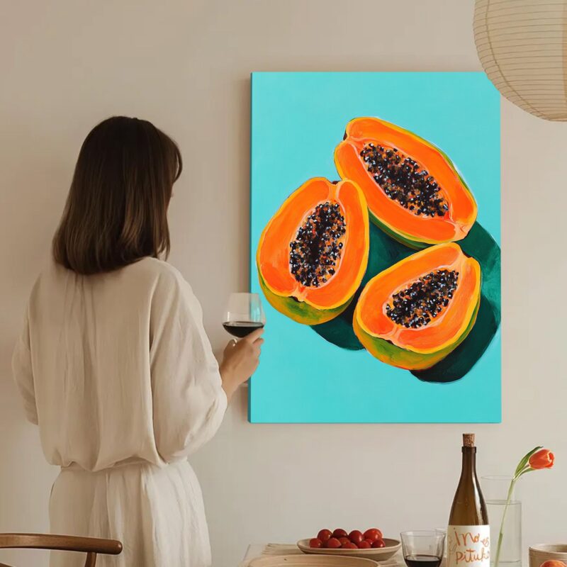 Juicy Papaya Delight - Fruit Canvas Vintage Artwork