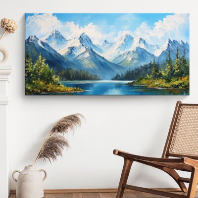 Scenic Retreat - Landscape Canvas Snowy Mountain Wall Art