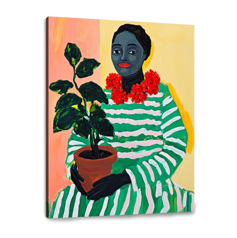 Modern Woman With Plant Portrait Canvas Vintage Artwork