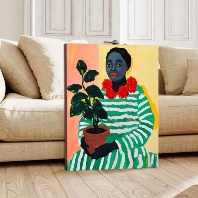 Modern Woman With Plant Portrait Canvas Vintage Artwork