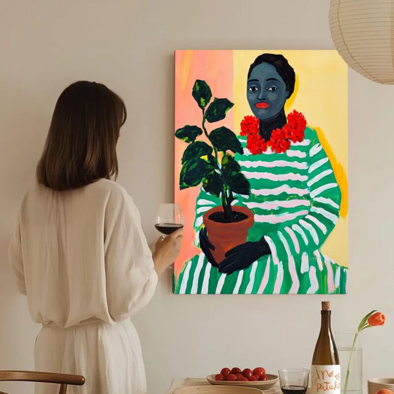 Modern Woman With Plant Portrait Canvas Vintage Artwork