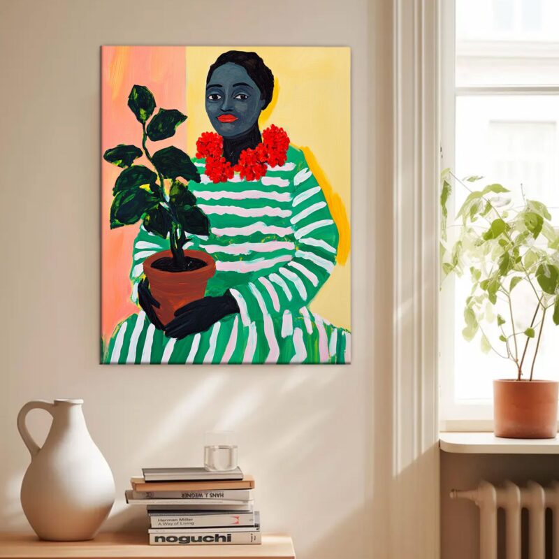 Modern Woman With Plant Portrait Canvas Vintage Artwork