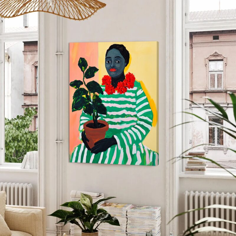 Modern Woman With Plant Portrait Canvas Vintage Artwork