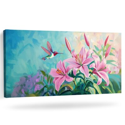 Hummingbird Floral Graceful Dance Canvas Vintage Artwork