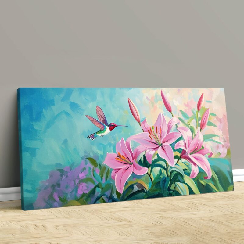 Hummingbird Floral Graceful Dance Canvas Vintage Artwork