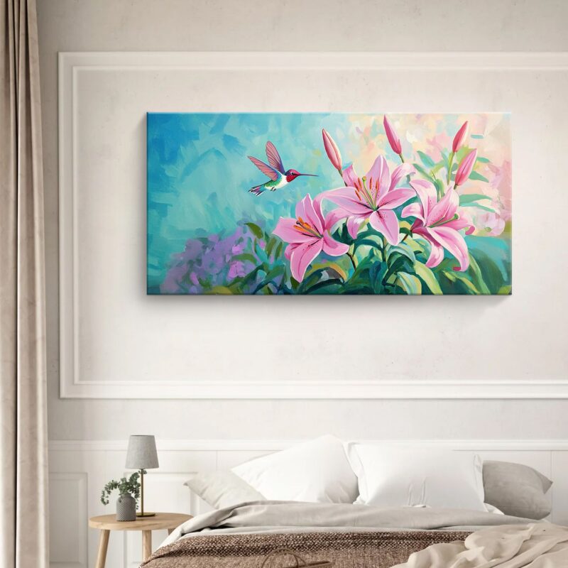 Hummingbird Floral Graceful Dance Canvas Vintage Artwork