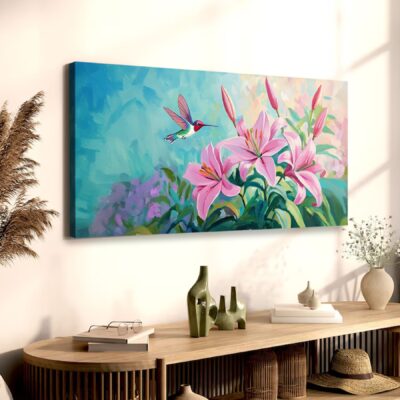 Hummingbird Floral Graceful Dance Canvas Vintage Artwork