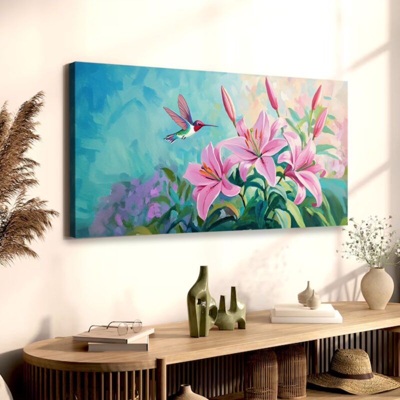 Hummingbird Floral Graceful Dance Canvas Vintage Artwork