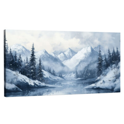 Soft Monochromatic-Toned Peaceful Winter Mountain Wall Art