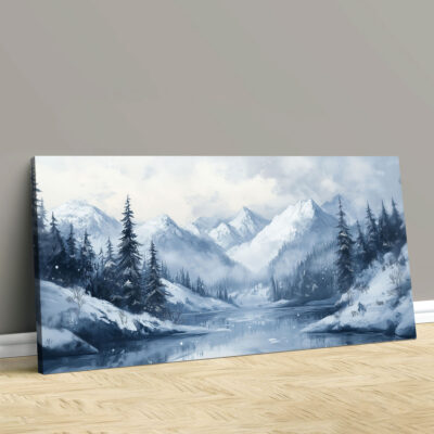 Soft Monochromatic-Toned Peaceful Winter Mountain Wall Art