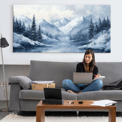 Soft Monochromatic-Toned Peaceful Winter Mountain Wall Art