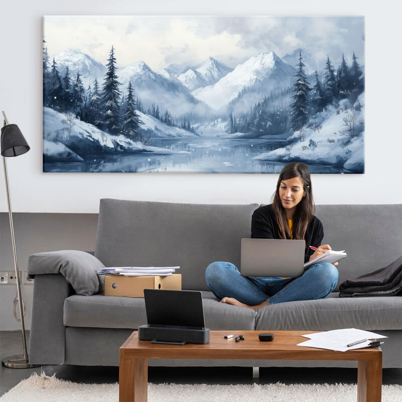 Soft Monochromatic-Toned Peaceful Winter Mountain Wall Art