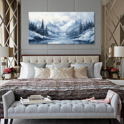 Soft Monochromatic-Toned Peaceful Winter Mountain Wall Art