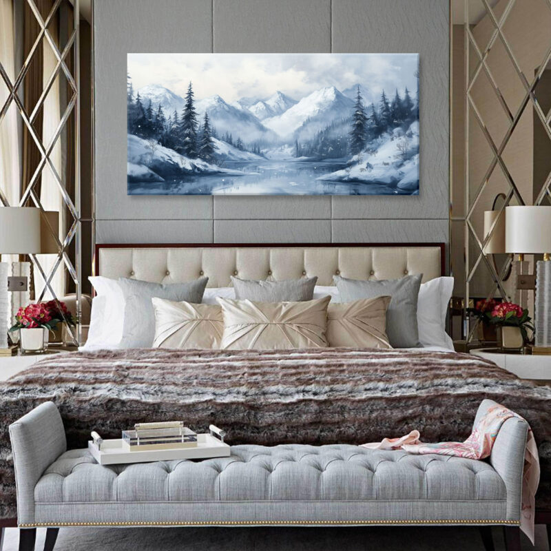 Soft Monochromatic-Toned Peaceful Winter Mountain Wall Art