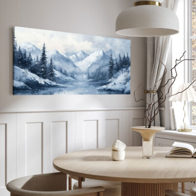 Soft Monochromatic-Toned Peaceful Winter Mountain Wall Art