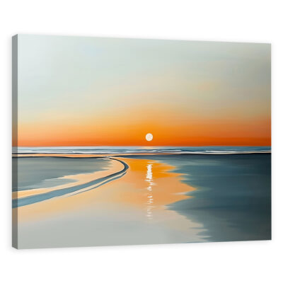 Vibrant Sunset Reflection - Golden Hour Calm Beach Wall Art
