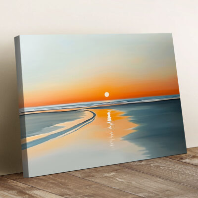 Vibrant Sunset Reflection - Golden Hour Calm Beach Wall Art