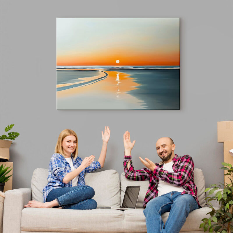 Vibrant Sunset Reflection - Golden Hour Calm Beach Wall Art