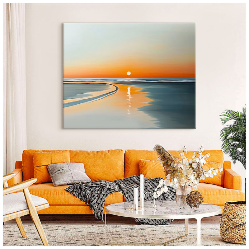 Vibrant Sunset Reflection - Golden Hour Calm Beach Wall Art