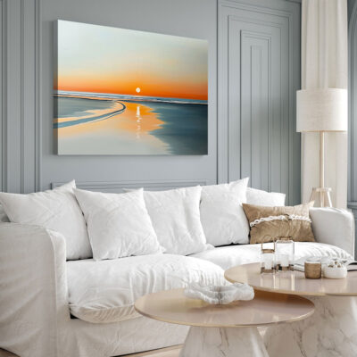 Vibrant Sunset Reflection - Golden Hour Calm Beach Wall Art
