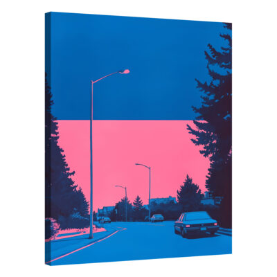 Nightlife Cityscape Charm Blue Risograph Vintage Artwork