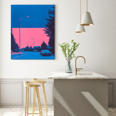 Nightlife Cityscape Charm Blue Risograph Vintage Artwork