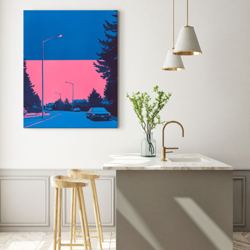 Nightlife Cityscape Charm Blue Risograph Vintage Artwork