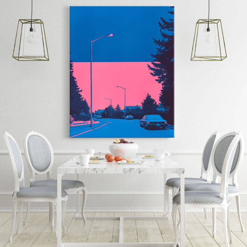 Nightlife Cityscape Charm Blue Risograph Vintage Artwork