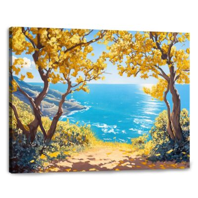 Golden Shores - Coastal Landscape Canvas Mediterranean Art