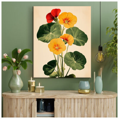 Botanical Retro Bloom – Nasturtium Floral Vintage Artwork