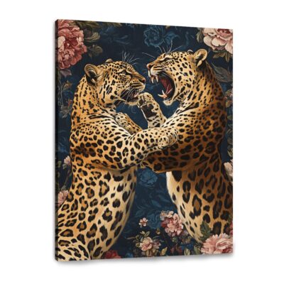 Dynamic Leopard Clash Exotic Canvas Vintage Artwork