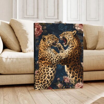 Dynamic Leopard Clash Exotic Canvas Vintage Artwork