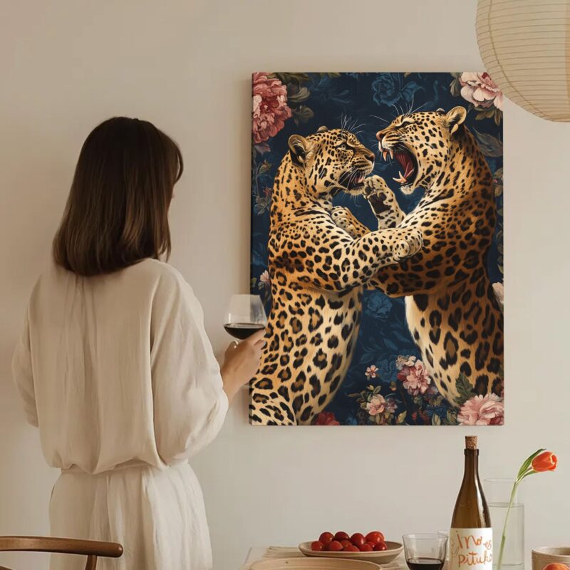 Dynamic Leopard Clash Exotic Canvas Vintage Artwork