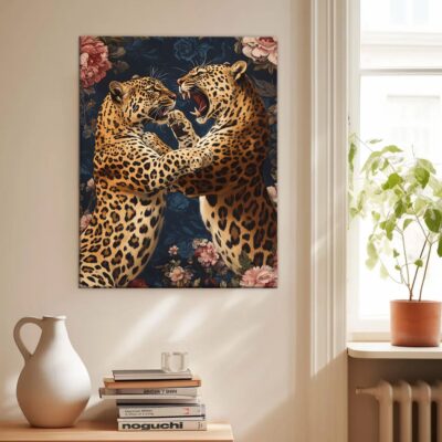 Dynamic Leopard Clash Exotic Canvas Vintage Artwork