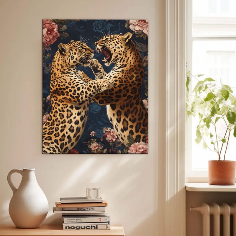 Dynamic Leopard Clash Exotic Canvas Vintage Artwork