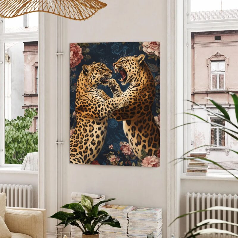Dynamic Leopard Clash Exotic Canvas Vintage Artwork