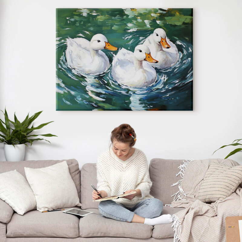 Graceful Duck Painting - Waterfowl Trio Canvas Wall Art