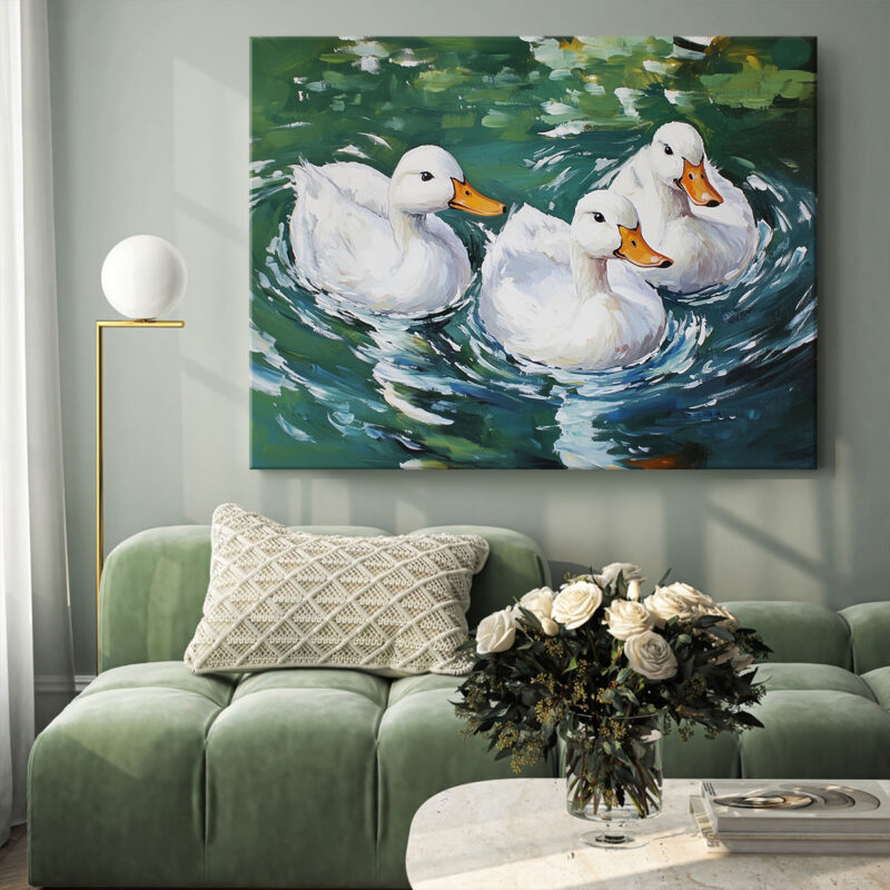 Graceful Duck Painting - Waterfowl Trio Canvas Wall Art